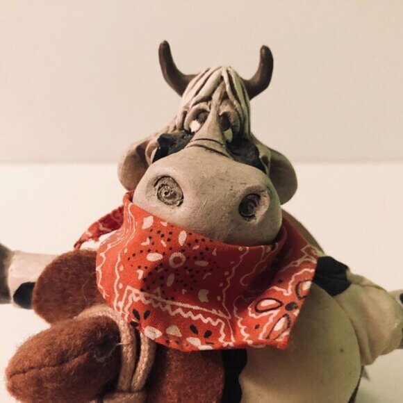 Vintage Russ Berrie Cowpokes Kathleen Kelly Ceramic Bean Bag  Cow - Picture 2 of 12